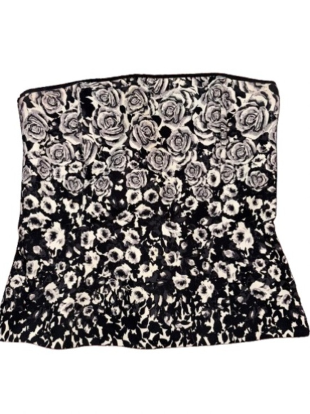 White House Black Market Strapless Floral Black & White Bustier Top